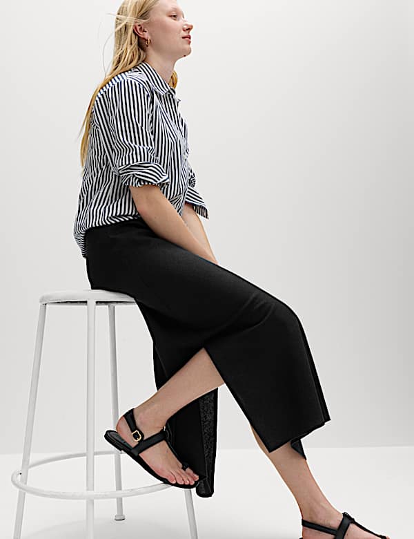 Maxi-Trapezrock mit hohem Leinenanteil - AT