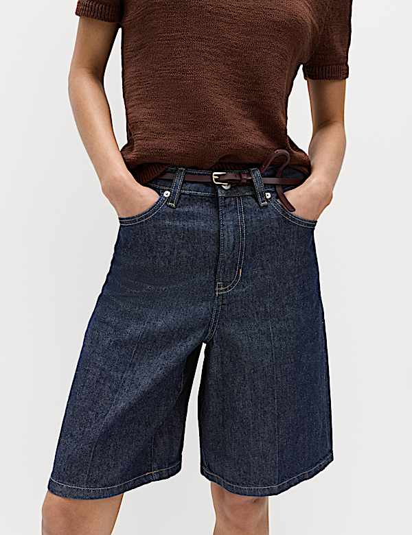Denim High Waisted Jorts with Linen - IT