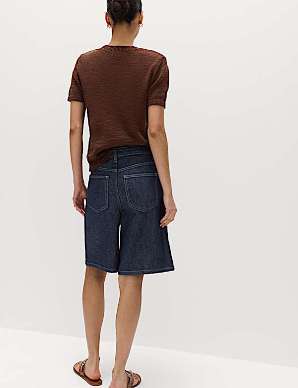 Denim High Waisted Jorts with Linen - IT