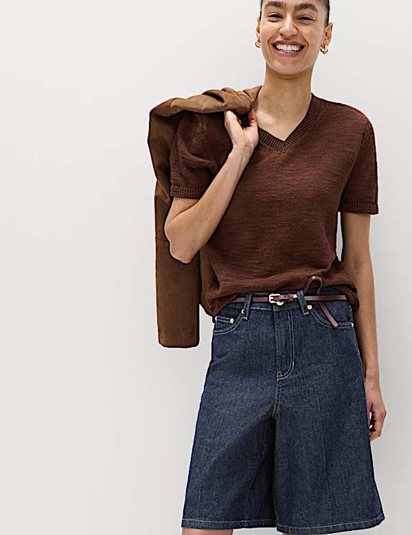 Denim High Waisted Jorts with Linen - IT