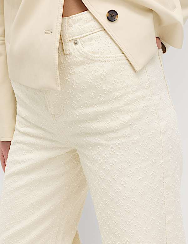 Jean taille haute coupe large 100 % coton textur&eacute; - LU