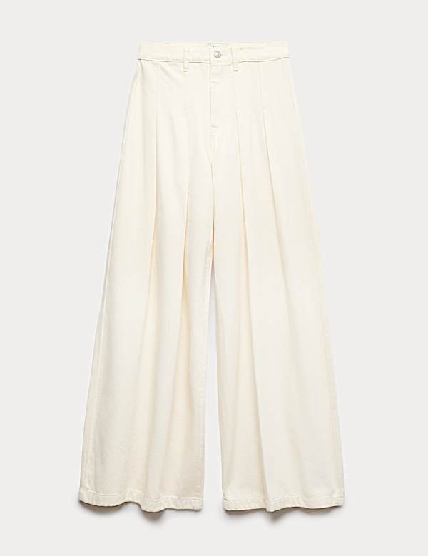 High Waisted Pleated Palazzo Jeans - US