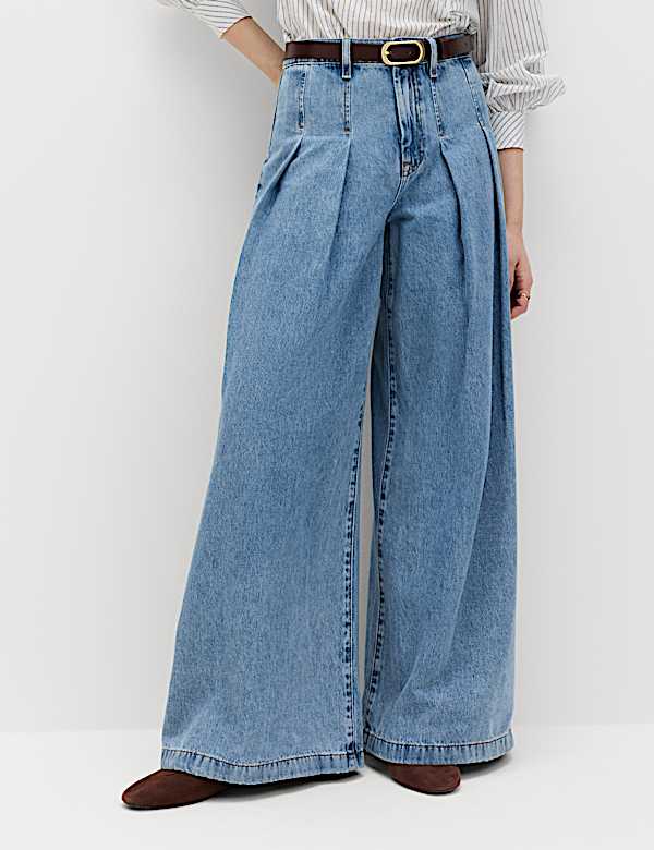 Plisowane dżinsy palazzo z wysoką talią - PL