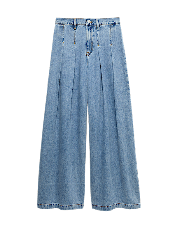 High Waisted Pleated Palazzo Jeans