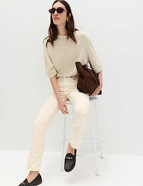 High Waisted Frayed Kickflare Jeans - NZ