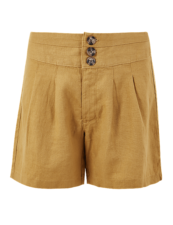 Pleated Front Pure Linen Shorts