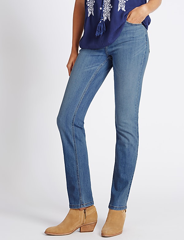 Mid Rise Straight Leg Jeans