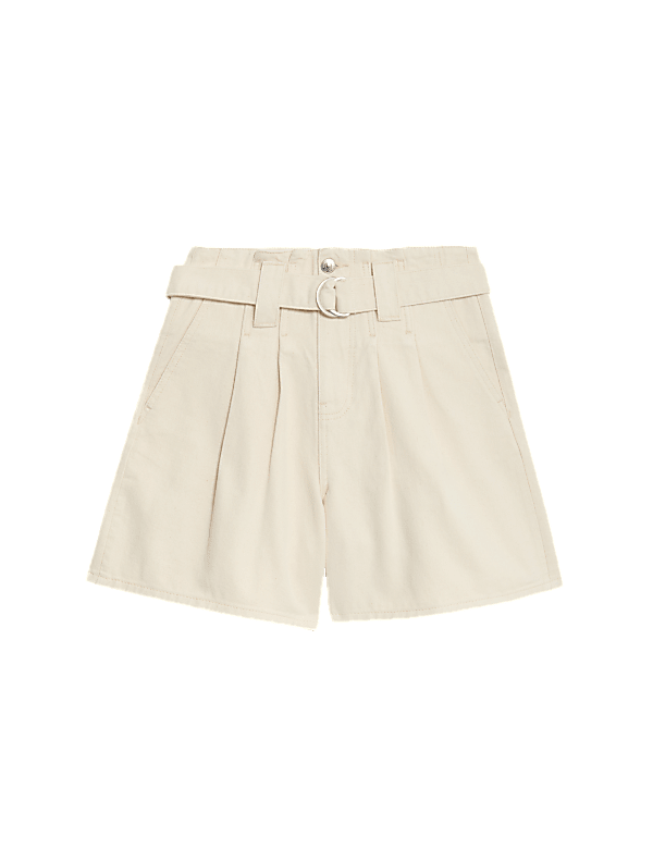 Denim Pleat Front Belted Shorts
