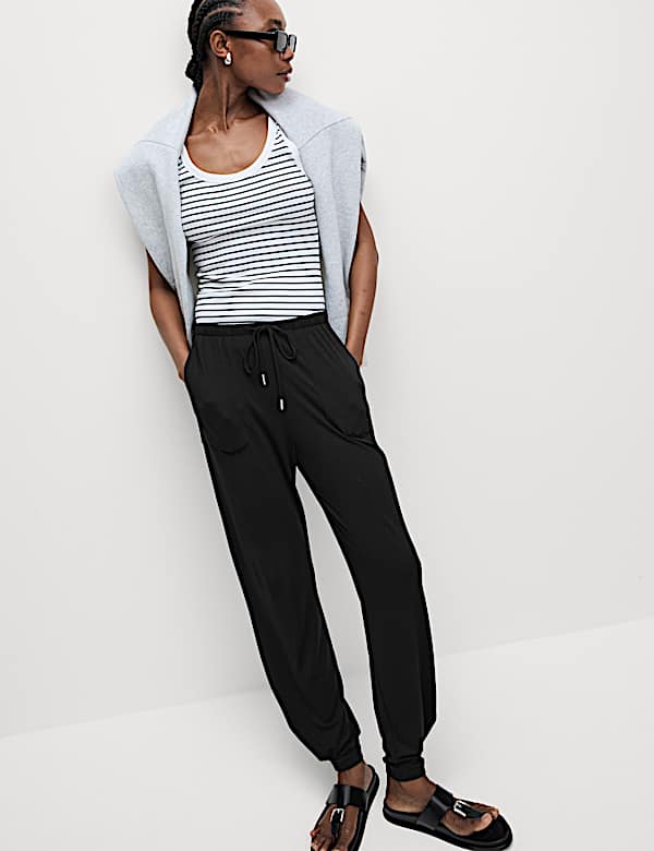 Jersey Drawstring Pintuck Tapered Trousers - JE