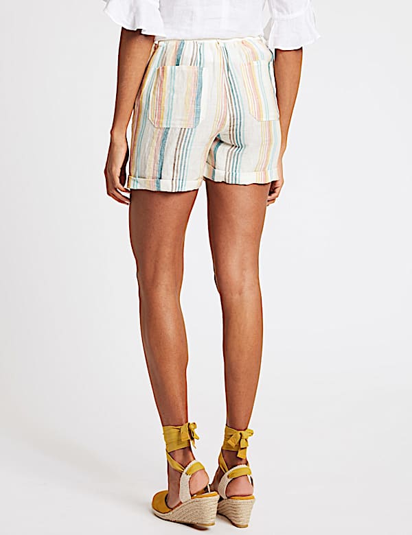 Pure Linen Striped Casual Shorts