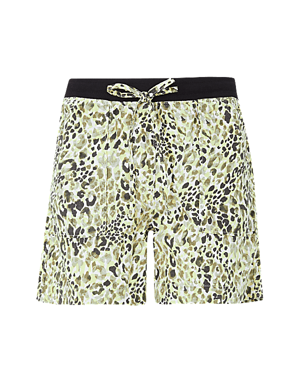 Animal Print Linen Rich Shorts