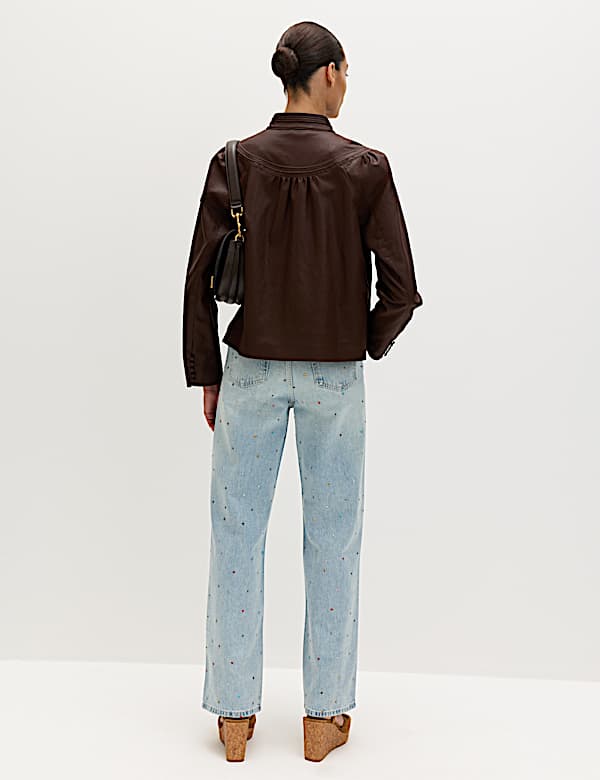 Relaxed High Waisted Gem Embellished Straight Leg Jeans - NL