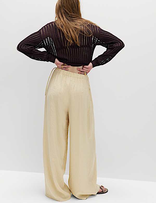 Pleated Tie Side Wide Leg Trousers - BG