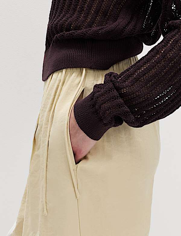 Pleated Tie Side Wide Leg Trousers - BG