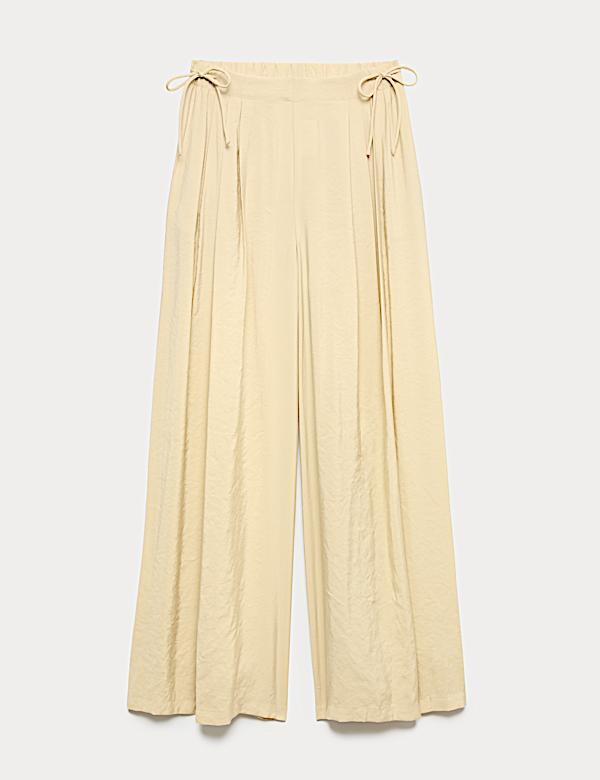 Pleated Tie Side Wide Leg Trousers - BG
