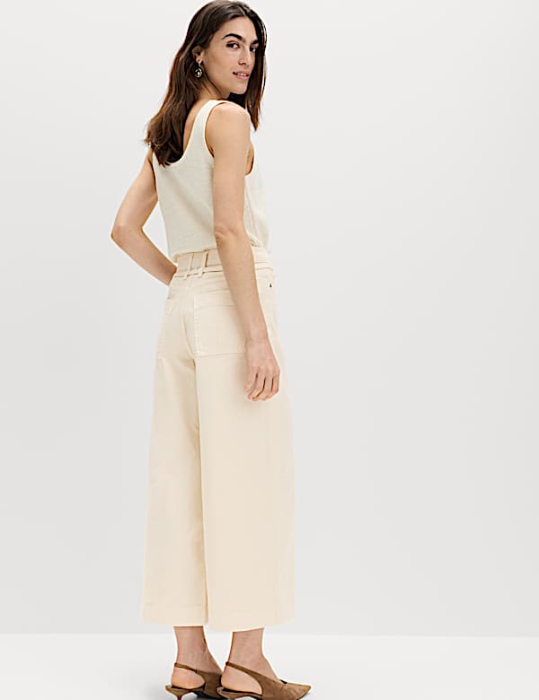 Denim High Waisted Belted Wide Leg Culottes - NL