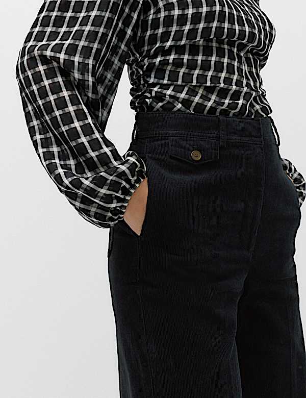 Pure Cotton Cord Wide Leg Trousers - RO