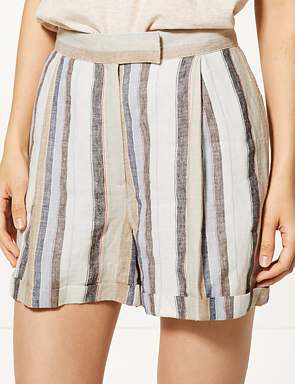 Pure Linen Striped Shorts