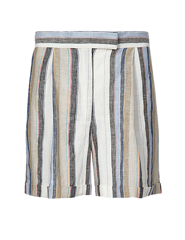 Pure Linen Striped Shorts