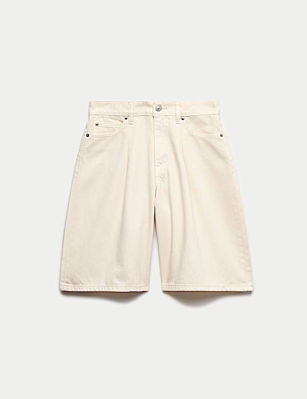 Denim Pleat Front Wide Shorts - BN