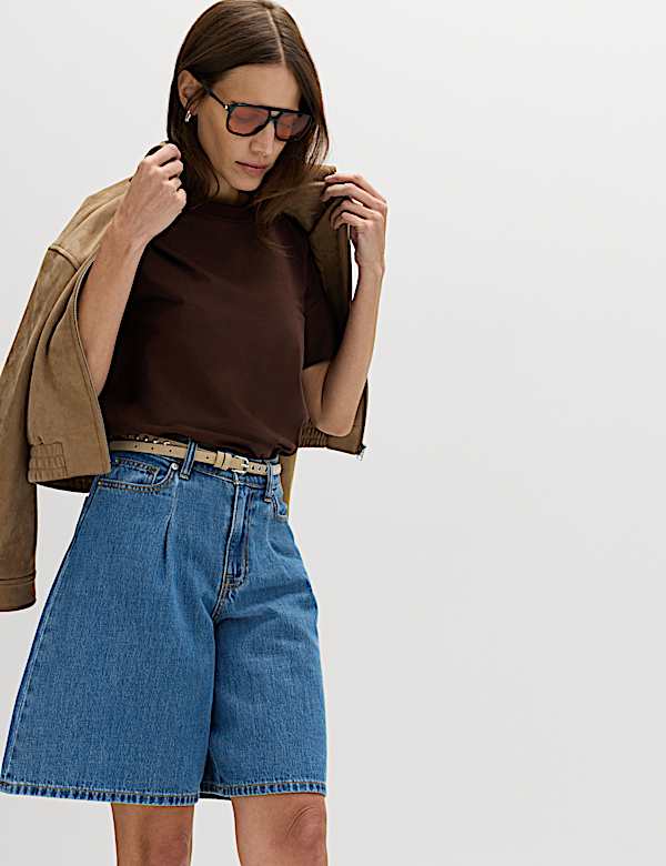 Denim Pleat Front Wide Shorts - GR