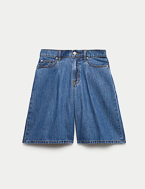 Denim Pleat Front Wide Shorts - GR