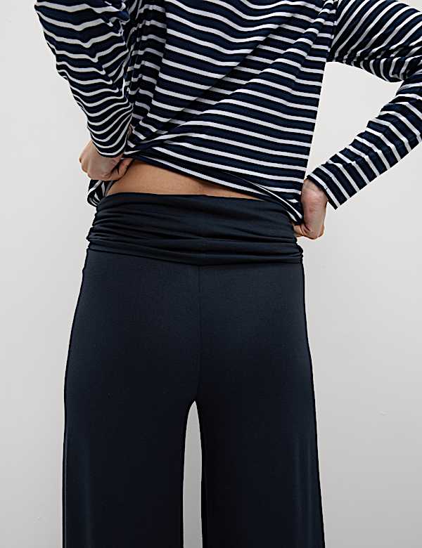 Jersey Pull On Fold Over Wide Leg Trousers - ES