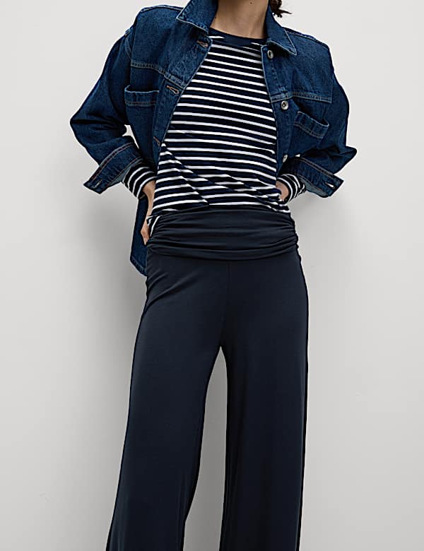 Jersey Pull On Fold Over Wide Leg Trousers - ES