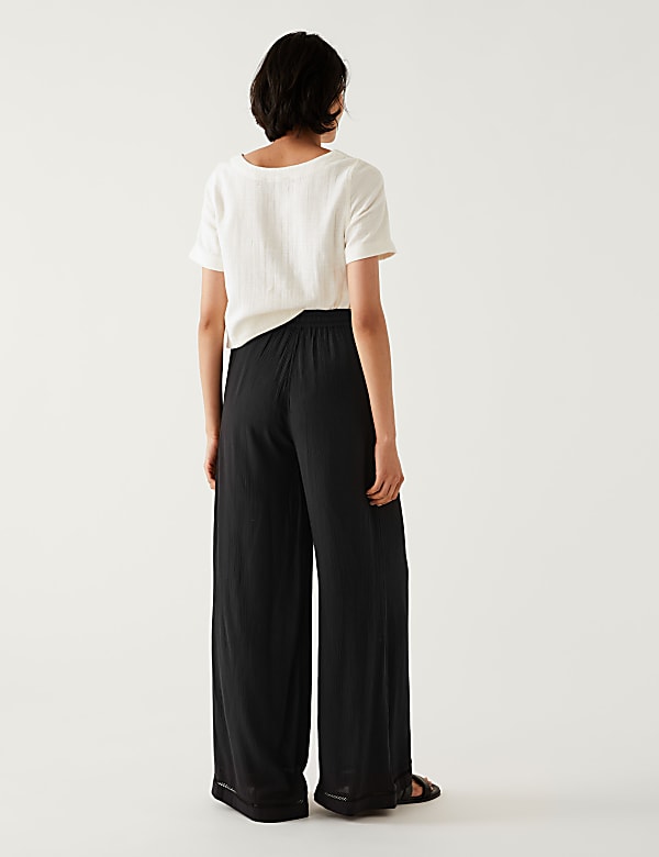 Textured Wide Leg Ankle Grazer Trousers