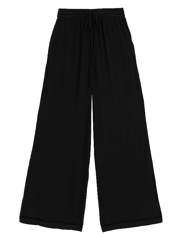 Textured Wide Leg Ankle Grazer Trousers