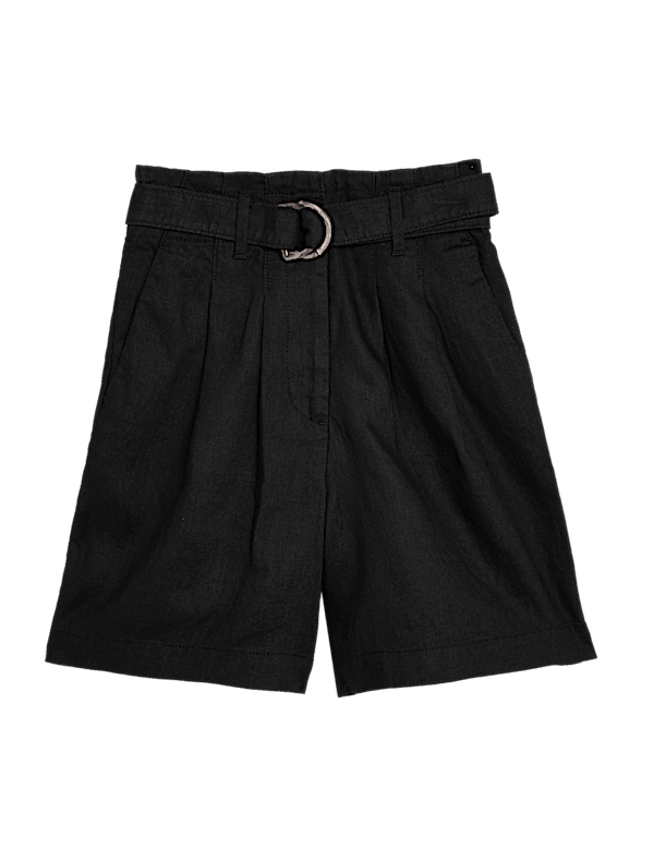 Pure Linen High Waisted Belted Shorts
