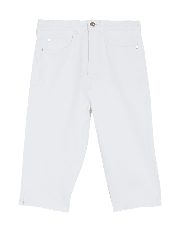White knee length denim shorts on sale