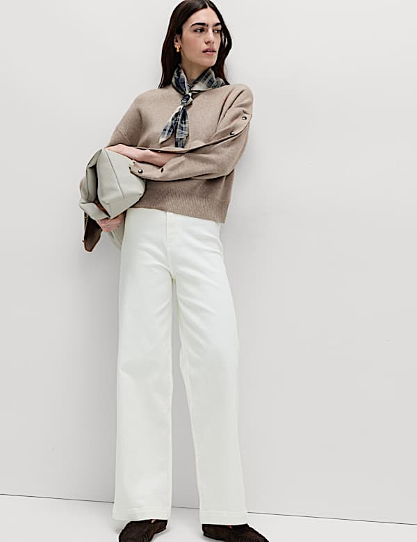 High Waisted Wide Leg Ankle Grazer Jeans - CA