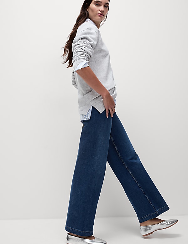 High Waisted Wide Leg Ankle Grazer Jeans