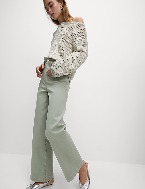High Waisted Wide Leg Ankle Grazer Jeans