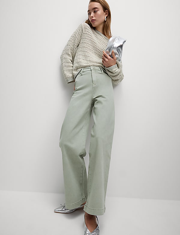 High Waisted Wide Leg Ankle Grazer Jeans
