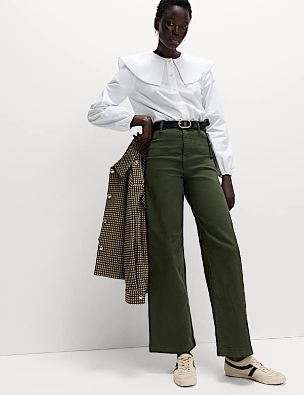 High Waisted Wide Leg Ankle Grazer Jeans