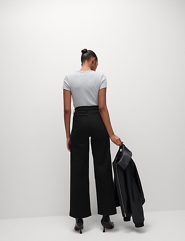 High Waisted Wide Leg Ankle Grazer Jeans