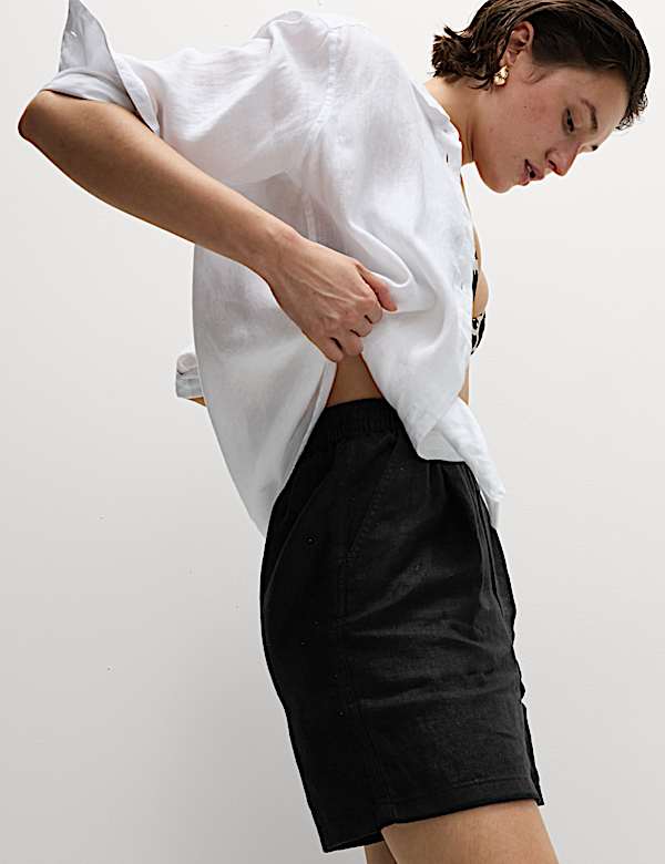 Hoch geschnittene Shorts aus reinem Leinen - DE