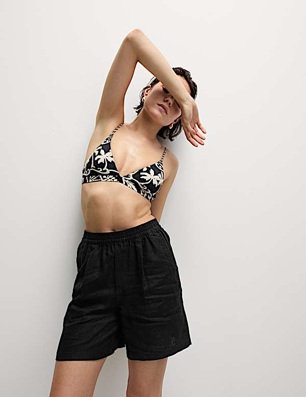 Korte broek van zuiver linnen met hoge taille - BE