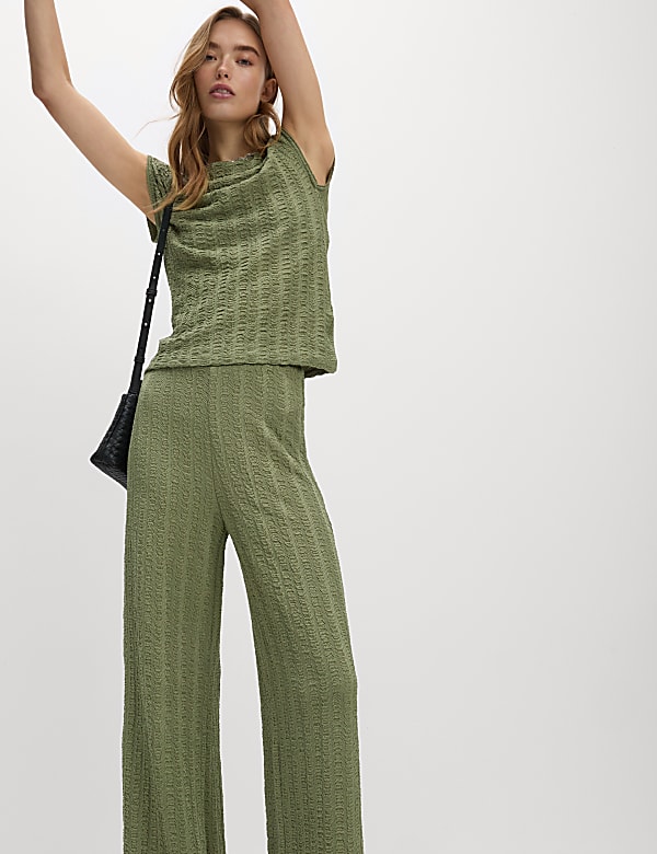 Textured Elasticated Waist Wide Leg Trousers