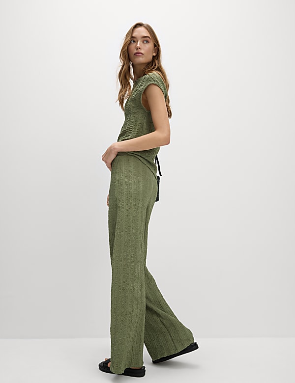 Textured Elasticated Waist Wide Leg Trousers