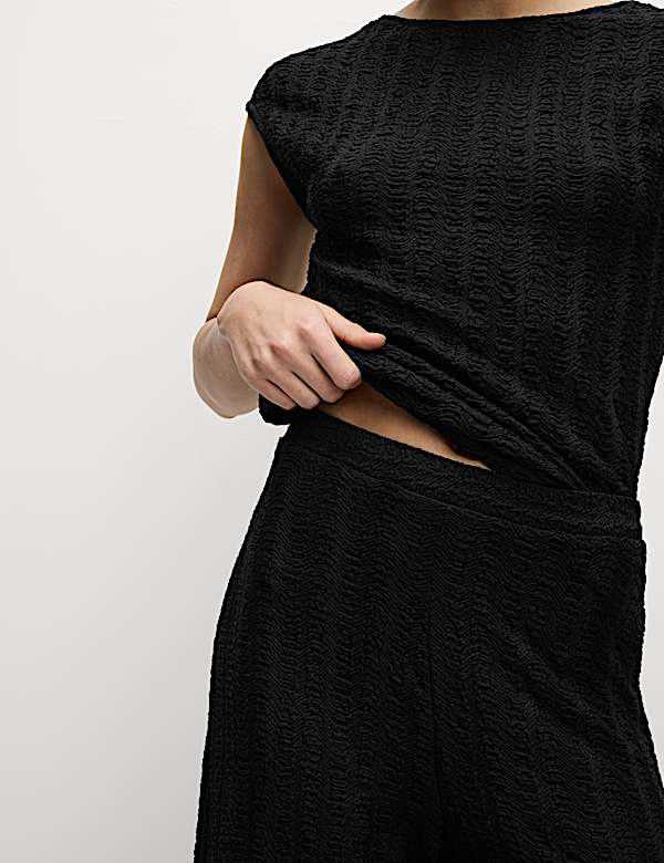 Textured Elasticated Waist Wide Leg Trousers