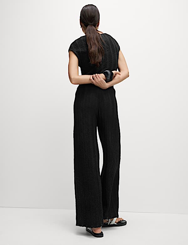 Textured Elasticated Waist Wide Leg Trousers