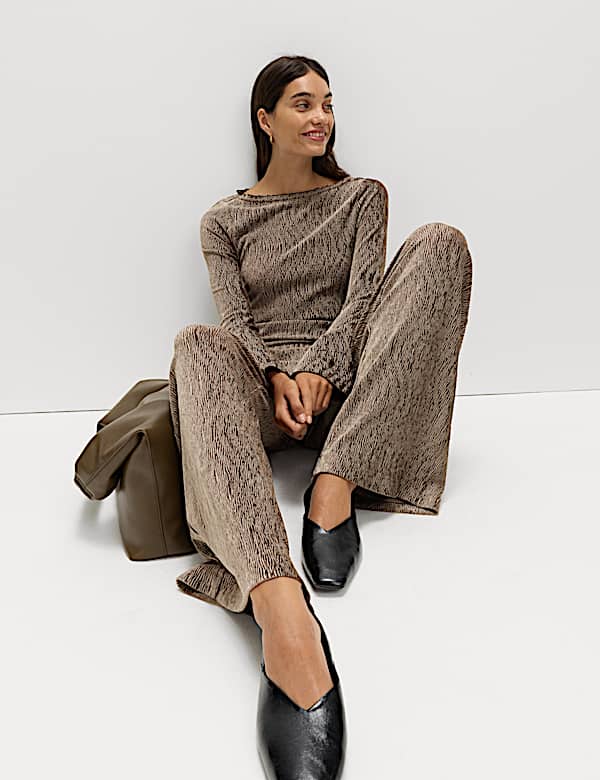 Velvet Crinkle Wide Leg Trousers