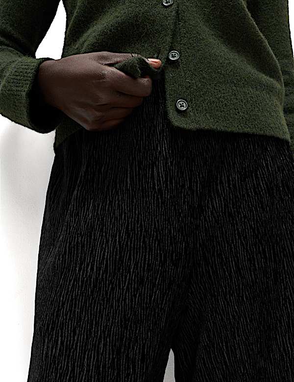 Velvet Crinkle Wide Leg Trousers