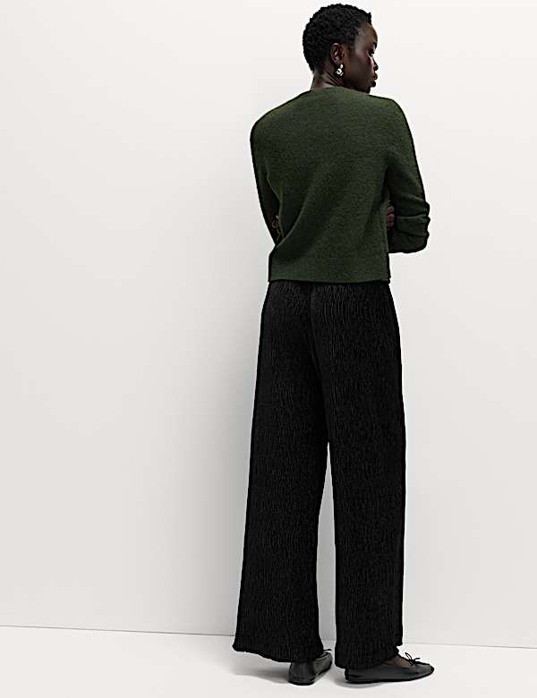 Velvet Crinkle Wide Leg Trousers