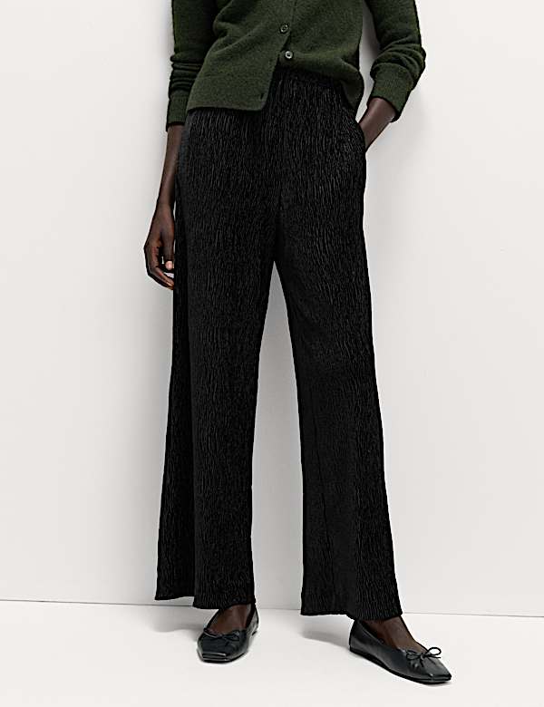 Velvet Crinkle Wide Leg Trousers