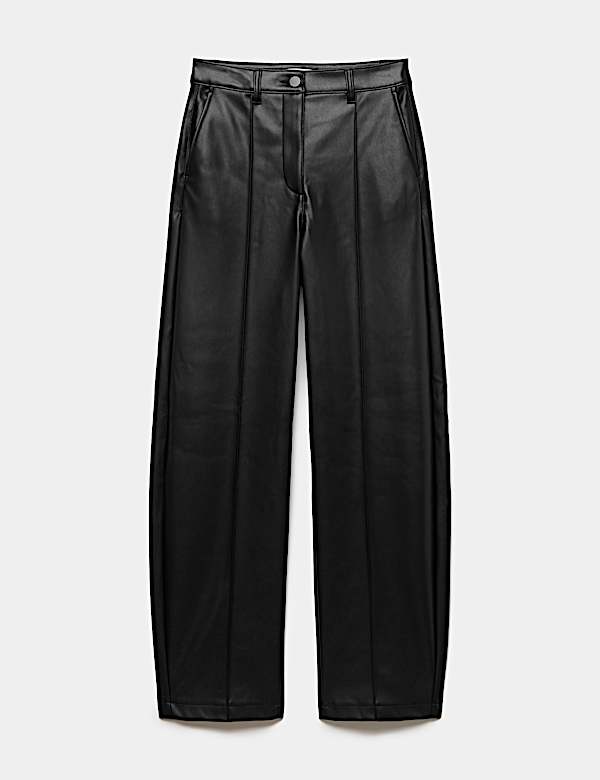 Pantalones de pata de barril con fruncido de imitaci&oacute;n de piel - US