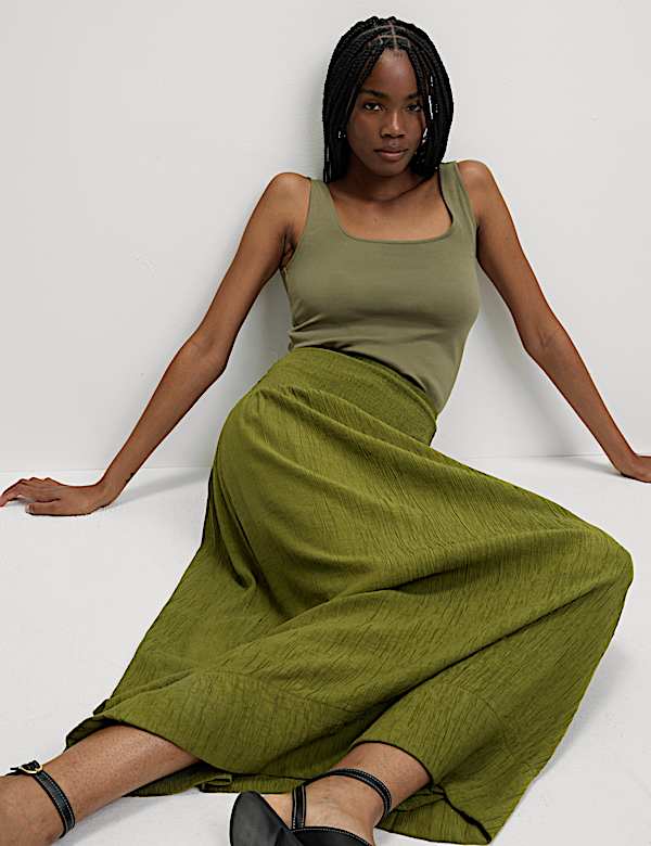 Crinkle Textured Midaxi Circle Skirt - BG